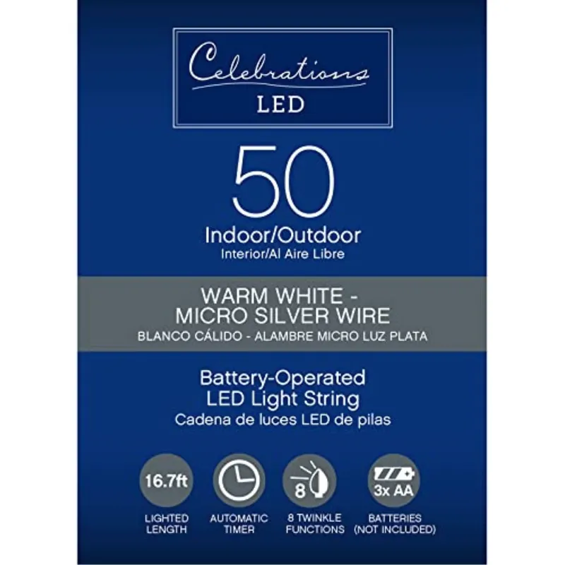 Celebrations LED Micro Dot/Fairy Clear/Warm White 50 Ct String Christmas Lights 16.3 Ft.