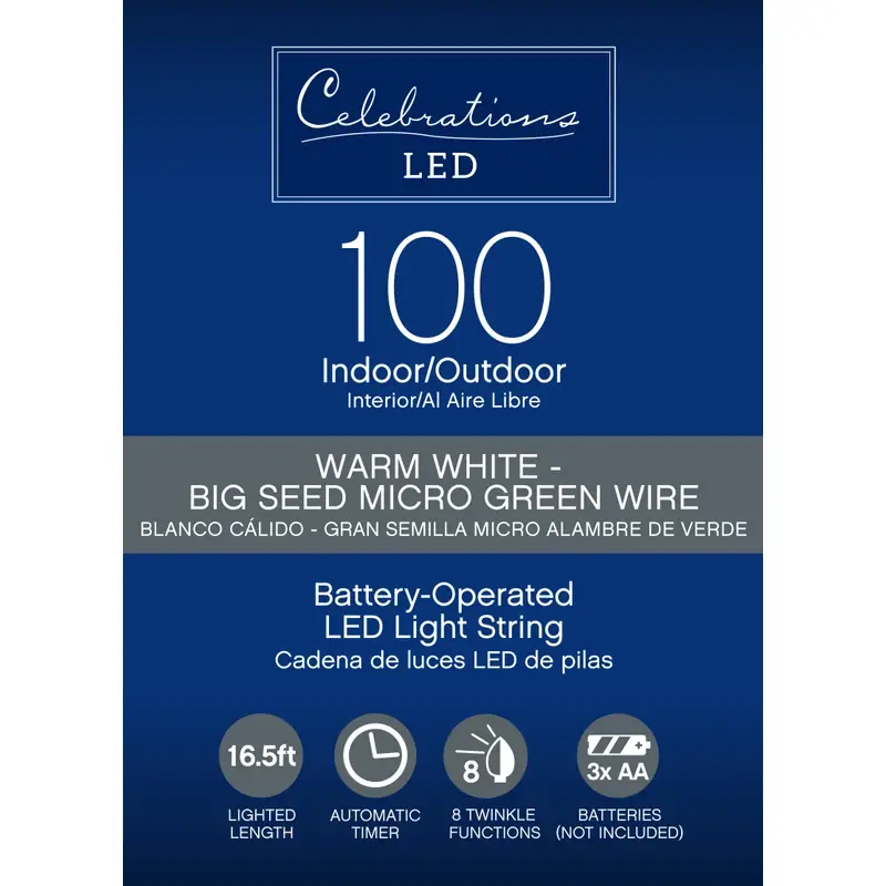 Celebrations LED Micro Dot/Fairy Clear/Warm White 100 Ct String Christmas Lights 16.5 Ft.