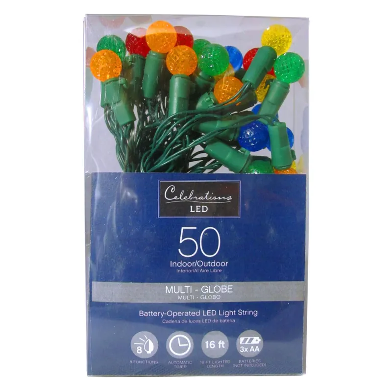 Celebrations LED G14 Globe Multicolored 50 Ct String Christmas Lights 16 Ft.