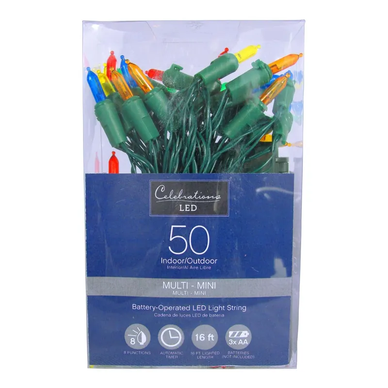 Celebrations LED Mini Multicolored 50 Ct String Christmas Lights 16 Ft.