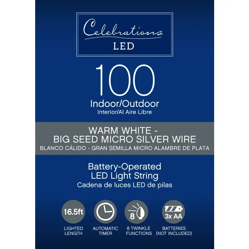 Celebrations LED Micro Dot/Fairy Clear/Warm White 100 Ct String Christmas Lights 16.5 Ft.