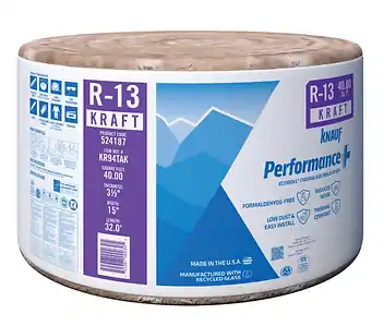 Knauf R-13 15 Inch X 32 Feet Greenguard Kraft Faced Fiberglass Insulation Roll