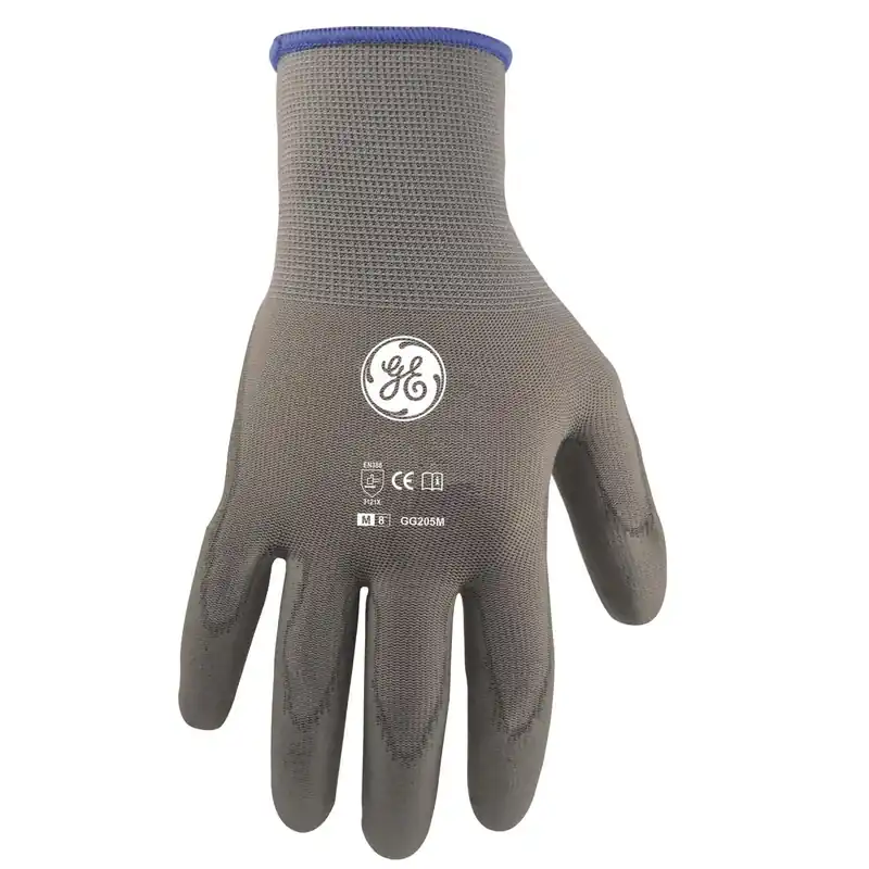 General Electric Gray Medium Dipped Gloves With Pu Coating, 1 Pair