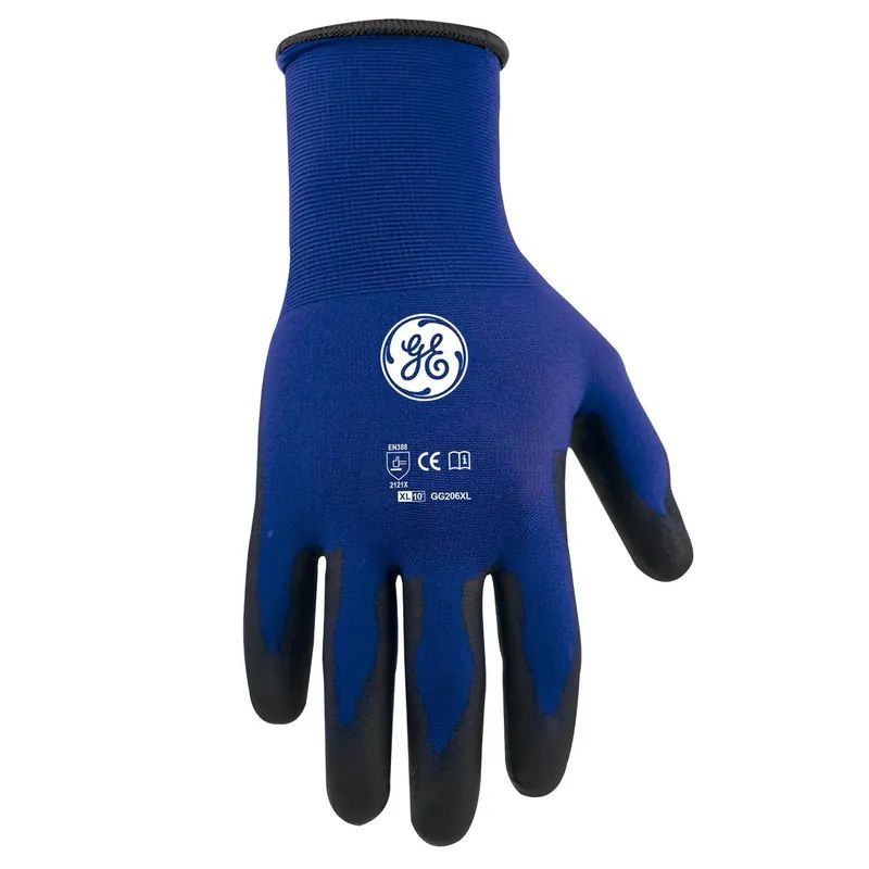 General Electric Xl Black/blue Dipped Gloves, Cut Resistant, 1 Pair