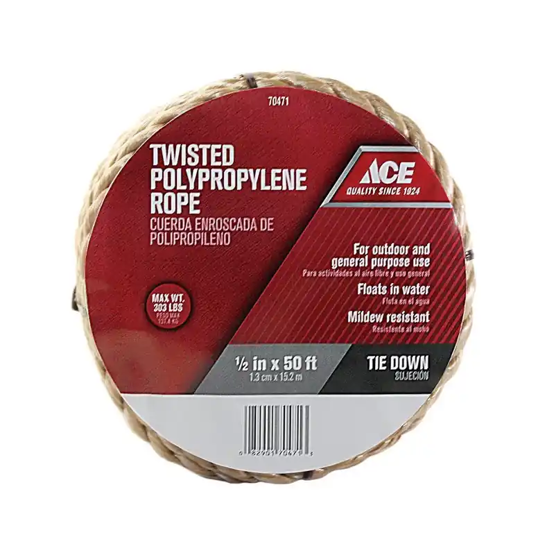 1/2 In. Diameter X 50 Ft. Length Brown Twisted Polypropylene Rope