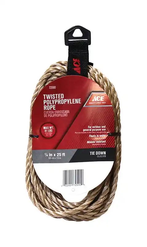 1/4 In. Diameter X 25 Ft. Length Brown Twisted Polypropylene Rope