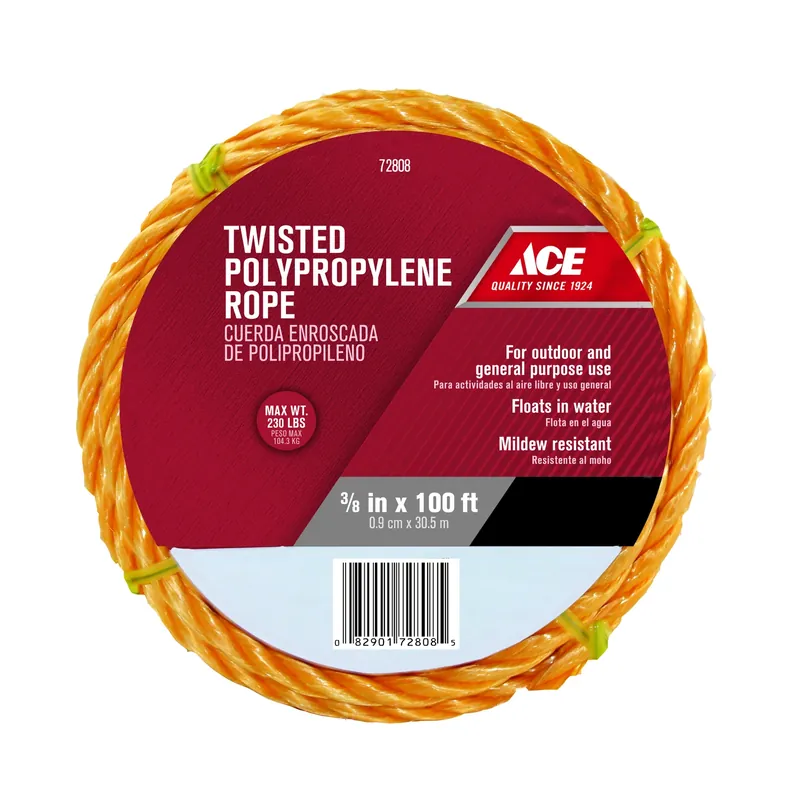 3/8 In. Diameter X 100 Ft. Length Yellow Twisted Polypropylene Rope