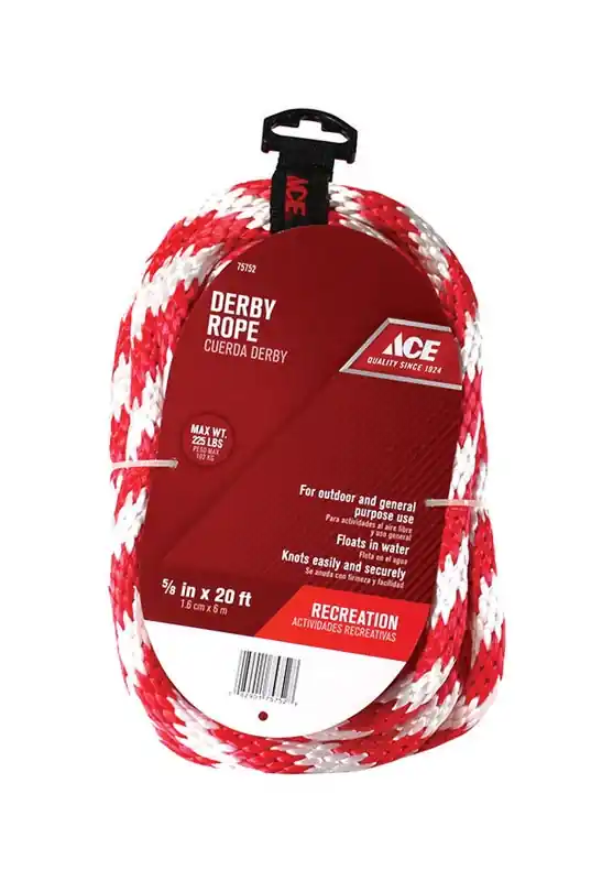 5/8 In. Diameter X 20 Ft. Length Red/white Solid Braided Poly Derby Rope