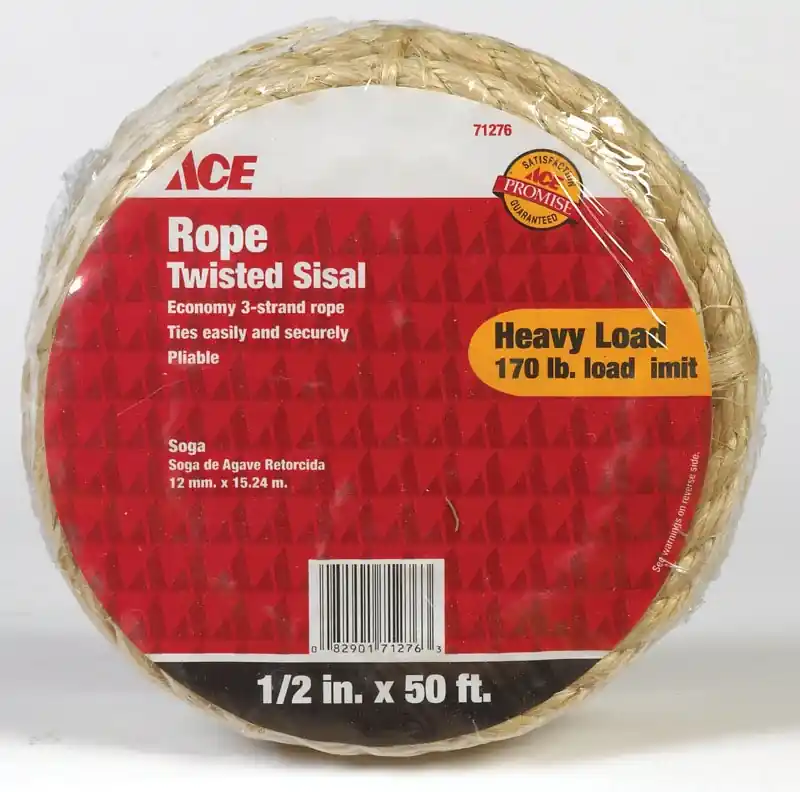 1/2 Inch Diameter X 50 Feet Long Tan Twisted Sisal Rope For Outdoor Projects