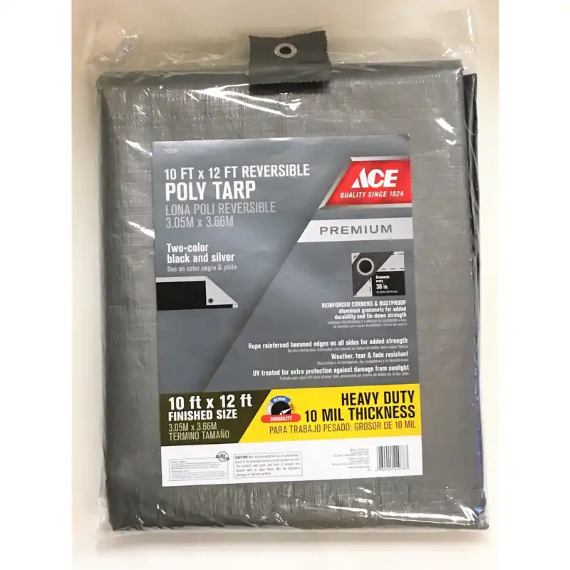 10 Ft. W X 12 Ft. L Heavy Duty Polyethylene Tarp Black/silver With Grommets