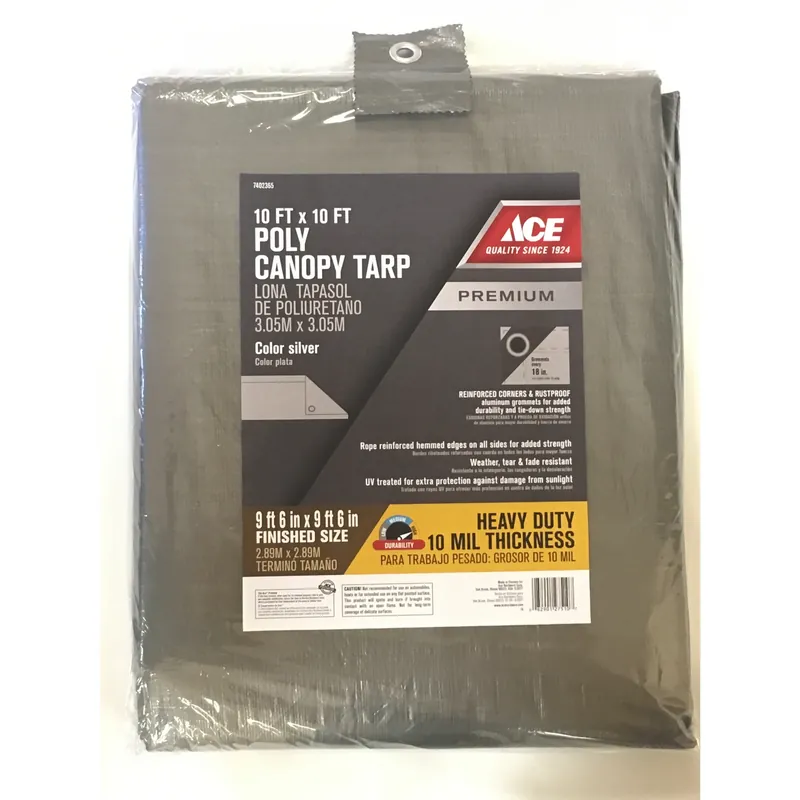 10 Ft. W X 10 Ft. L Heavy Duty Polyethylene Canopy Tarp Silver With Grommets