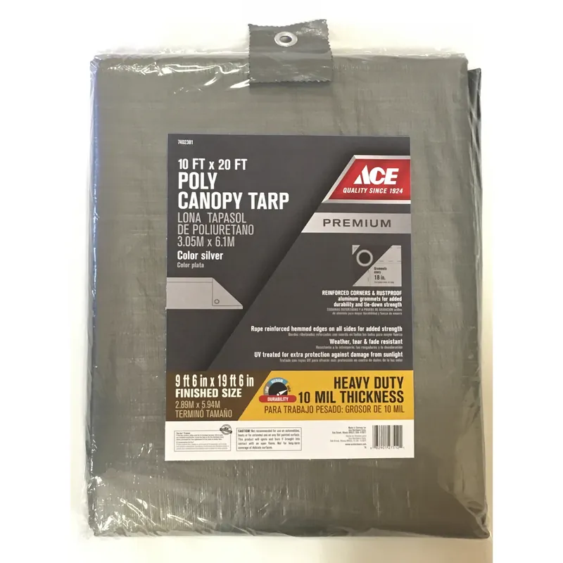 10 Ft. W X 20 Ft. L Heavy Duty Polyethylene Canopy Tarp Silver With Grommets