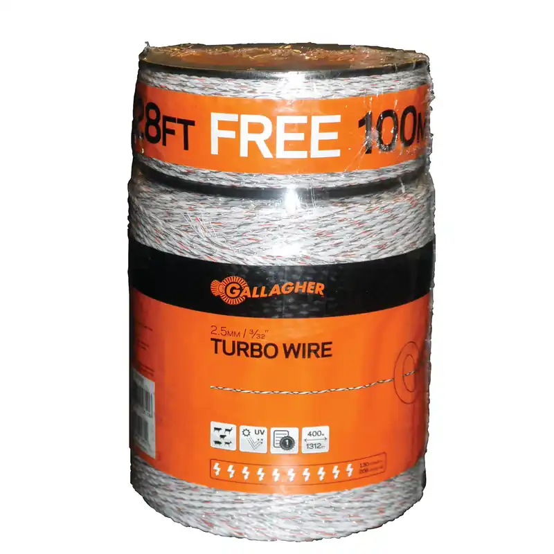 Electric Fence Turbo Wire, Ultra White, 1/16-In. X 1,312-Ft.