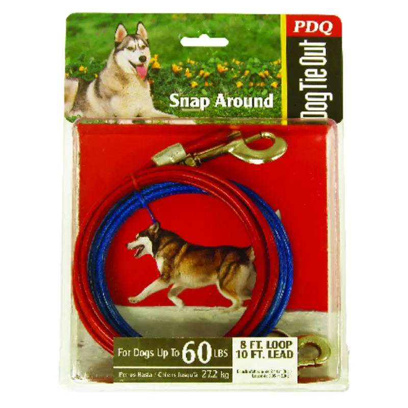 Red Tie-out Vinyl Coated Cable Dog Tie Out For Large Dogs, 10 Ft Length