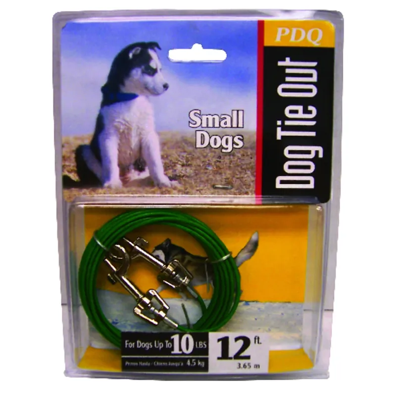 PDQ Green / Silver Tie-Out Vinyl Coated Cable Dog Tie Out Small