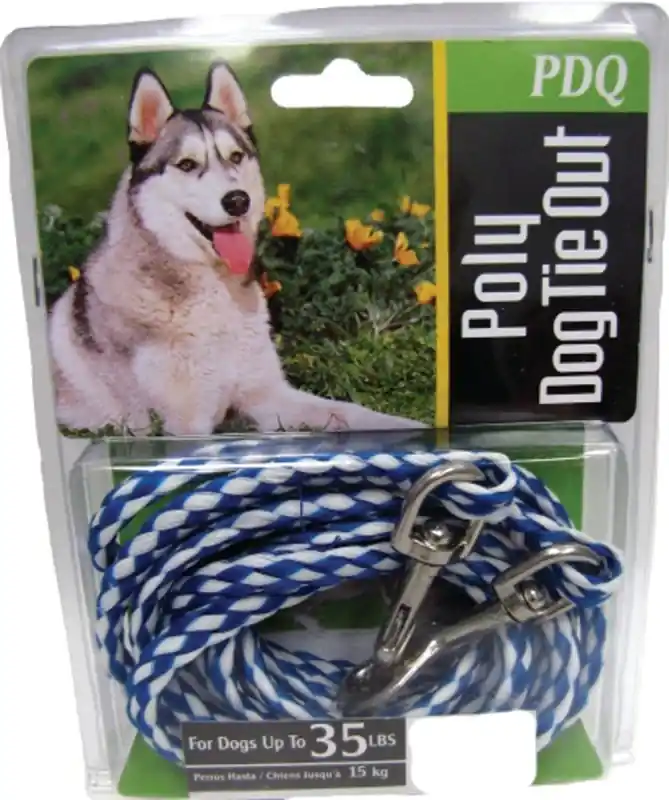 Red / Black Poly Dog Tie Out Rope For Small/medium Dogs - 15 Feet