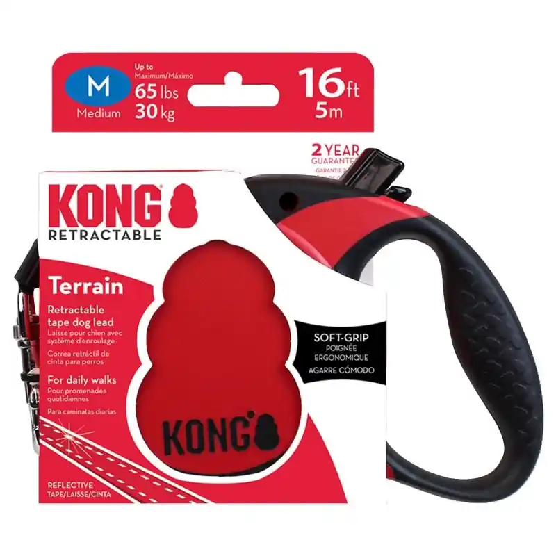 Kong Red Plastic Dog Retractable Leash Medium 16 Length
