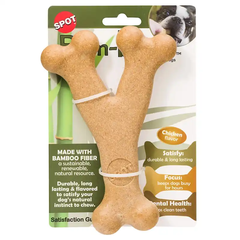 Spot Bam-bones Brown Bamboo Fibers Chicken Flavor Wish Bone Dog Toy 1 Pk