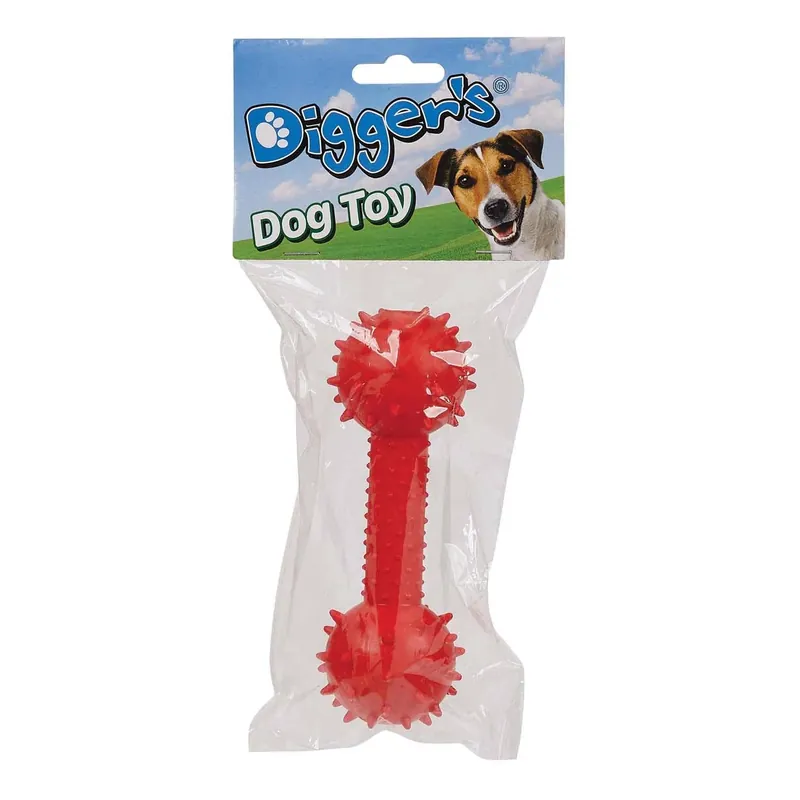 Boss Pet Digger‘s Red Rubber Spiked TPR Dumbbell W/Bell Dog Toy Medium 1 Pk