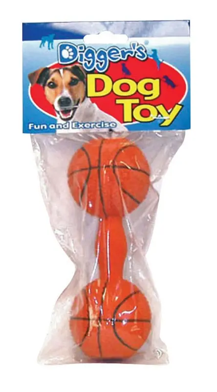 Boss Pet Digger‘s For Dog Orange Latex Basketball Dumb Bell Squeaky Dog Toy Large 1 Pk
