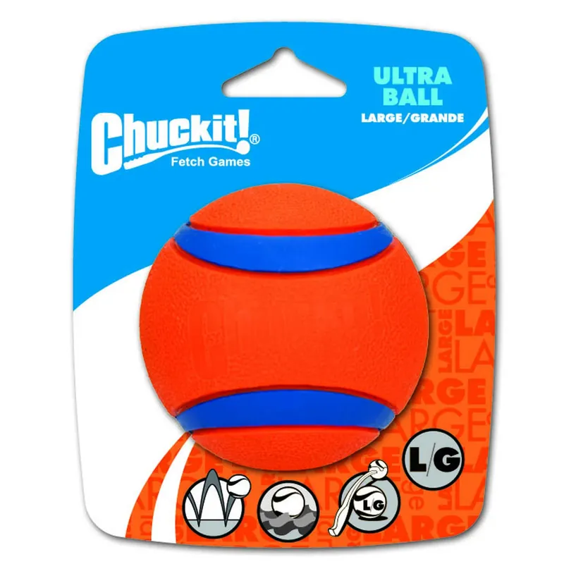 Chuckit! Ultra Ball For Dog Blue/Orange Rubber Fetch Ball Dog Toy Large 1 Pk