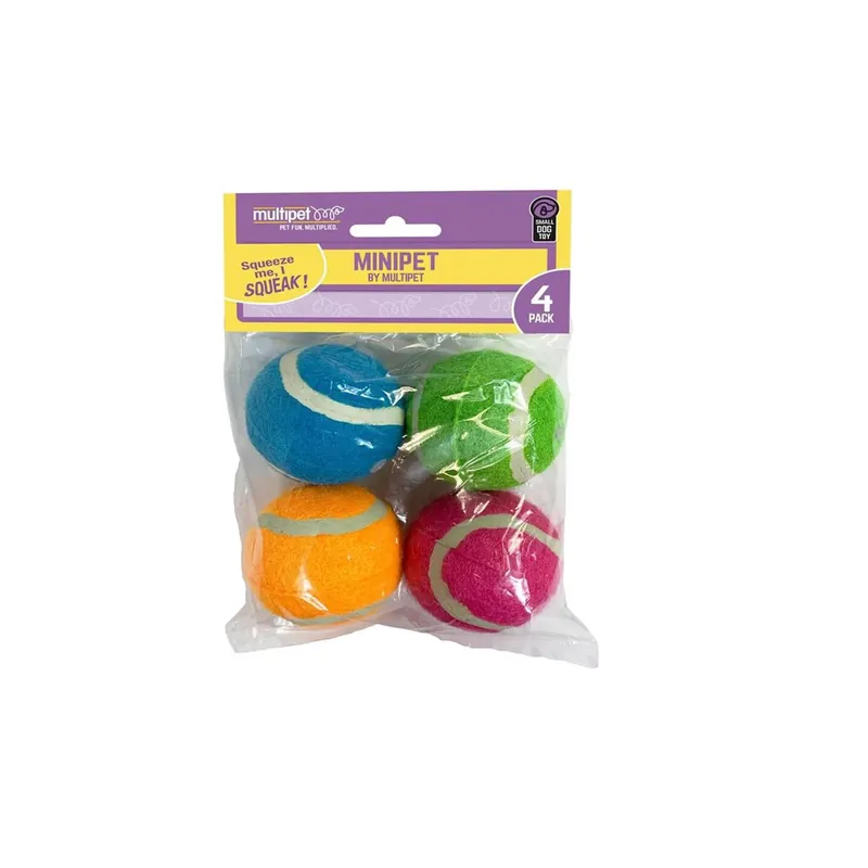 Multipet For Dog Assorted Plush Squeaky Tennis Ball 4 Pk