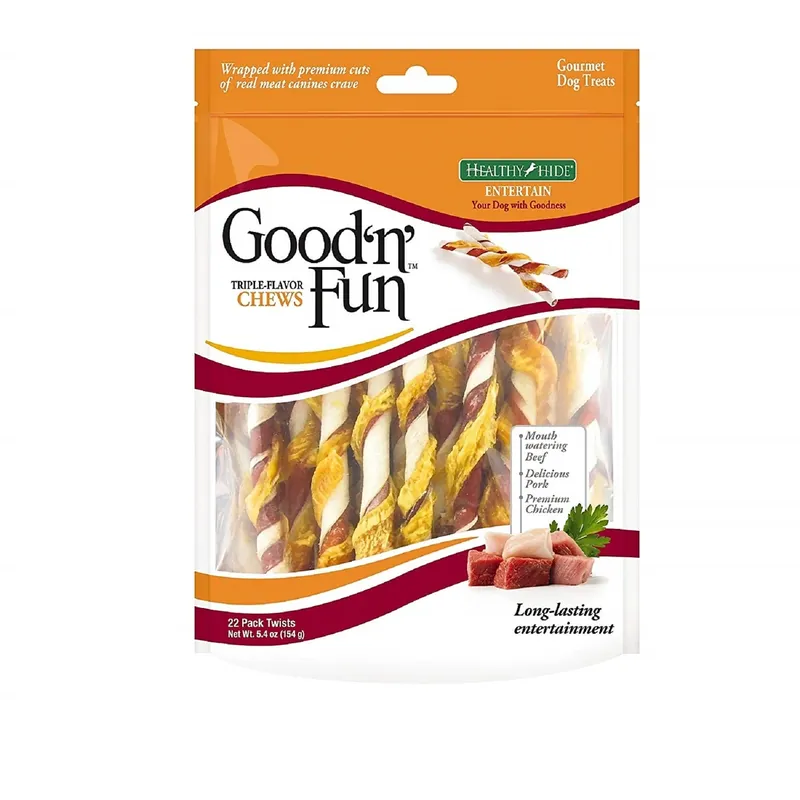 Good ‘n‘ Fun All Size Dogs All Ages Rawhide Twists Beef/Chicken/Pork 22 Pk