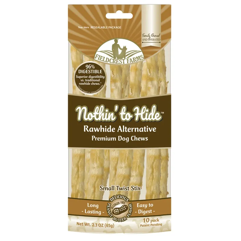 Fieldcrest Farms Nothin‘ To Hide Sm Twst Peanut Butter Grain Free Chews For Dogs 0.14 Lb 10 Pk