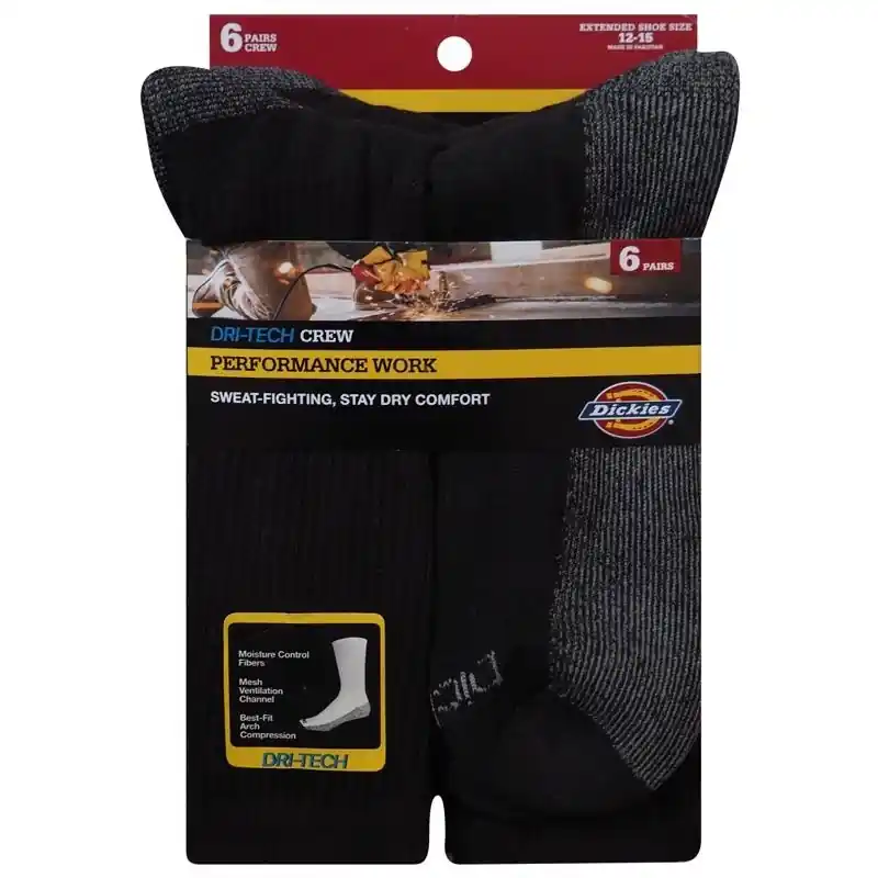 Dickies Dri-Tech Men‘s 12-15 Crew Socks Black