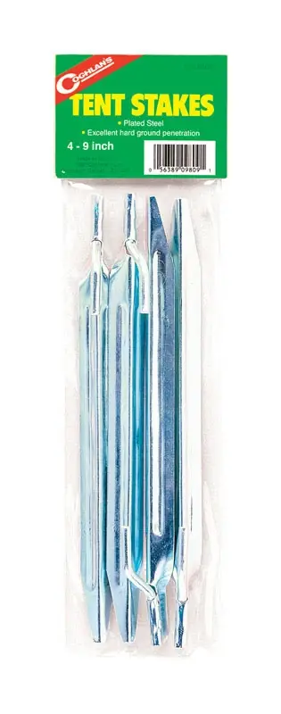 Coghlan‘s Silver Tent Stakes 9 In. H X 3.500 In. W X 1.250 In. L 4 Pk