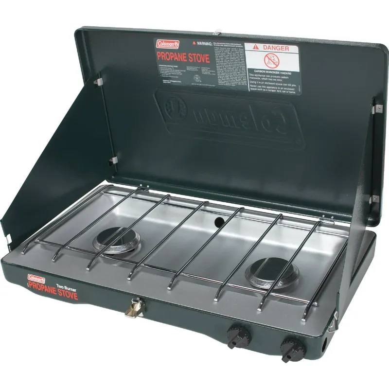 2-Burner Portable Propane Stove With Adjustable Heat Controls And Wind Guards