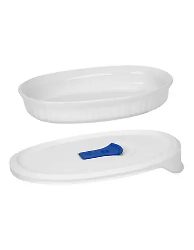 French White 23 Ounce Oval Casserole Dish With Vented Cover