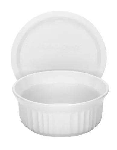 French White 16-ounce Round Dish With Plastic Cover