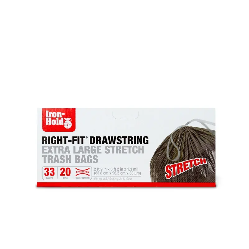 Iron-Hold Right-Fit 33 Gal No Scent Trash Bags Drawstring 20 Pk