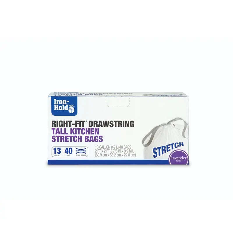 Iron-Hold Right-Fit 13 Gal Lavender Tall Kitchen Bags Drawstring 40 Pk