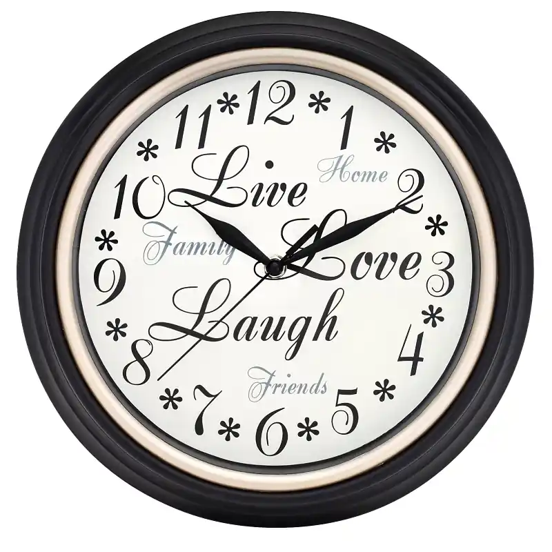 12 Inch Round Inspirational Wall Clock With Dark Brown Frame And Plastic Face