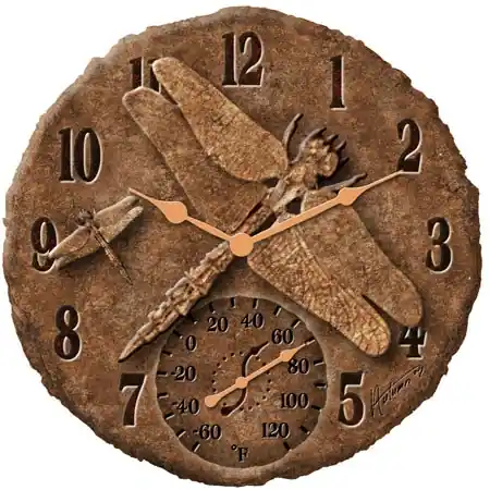 Springfield 91500 14 In. Aluminum Dragonfly Clock With Thermometer