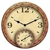 91496 14 Inch Polyresin Bamboo Look Clock And Thermometer Combo