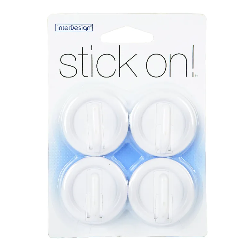 IDesign 1 In. L White Plastic Small Stick On Hook 4 Pk