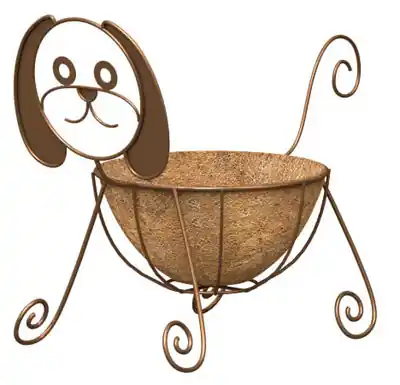 Planter, Dog, Coco Liner, Rust-Color Steel