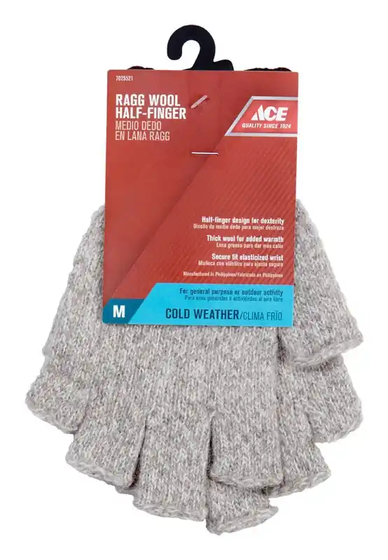 Medium Cold Weather Gray Half Finger Wool Gloves - Model Acerw110tm