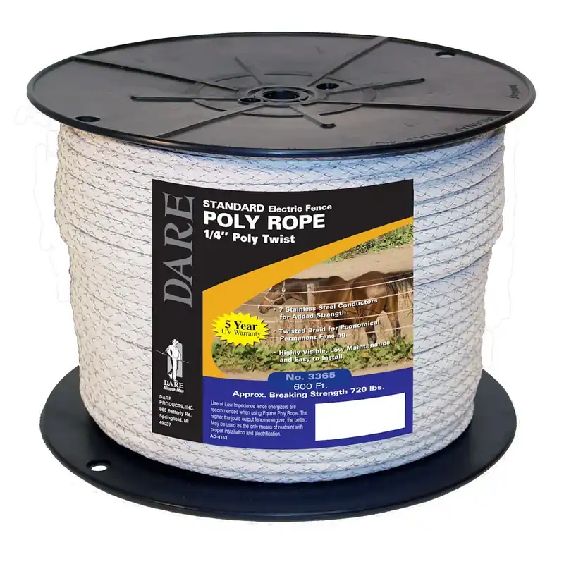 Electric Fence Poly Rope, White, 6mm X 600-Ft.