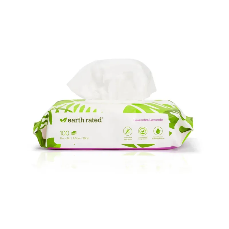 Earth Rated Compostable Lavender Scented Wipes For Pets, Count Of 100, 100 CT