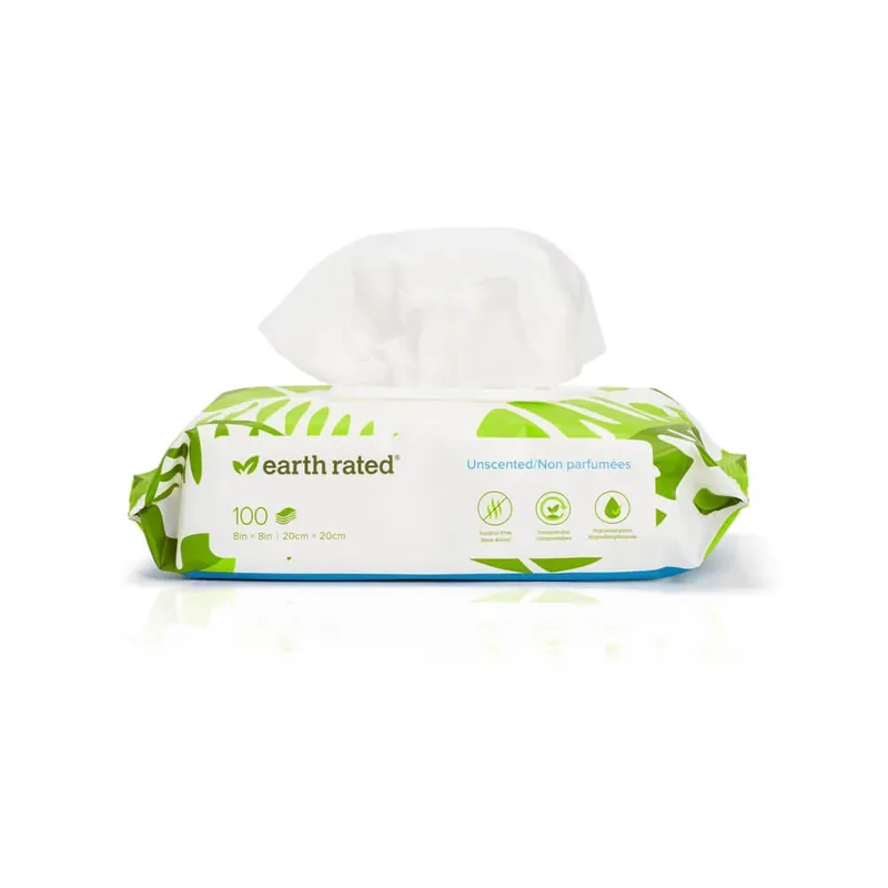 Earth Rated Compostable Unscented Wipes For Pets, Count Of 100, 100 CT