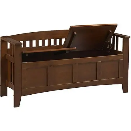 Home Decor Walnut Lowback Storage Bench With Short Split Seat Storage, Wenge Finish