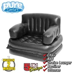 5 In 1 Inflatable Chair Bed - Black, Twin Size For Versatile Comfort