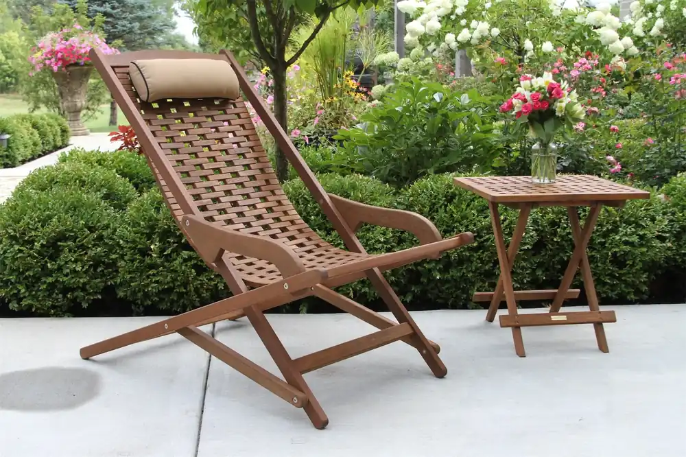 Eucalyptus Folding Swing Lounger With Adjustable Head Pillow