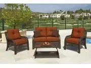 4-piece Brown And Orange Wicker Tempered Glass Patio Furniture Set With Cushions - 39.5 Inches