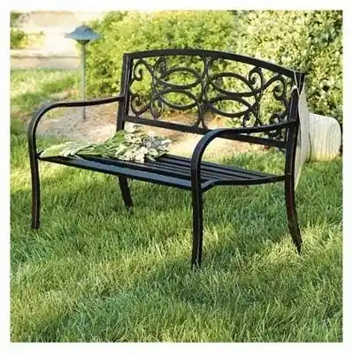 Steel Bench - Durable Metal Black Outdoor Seating