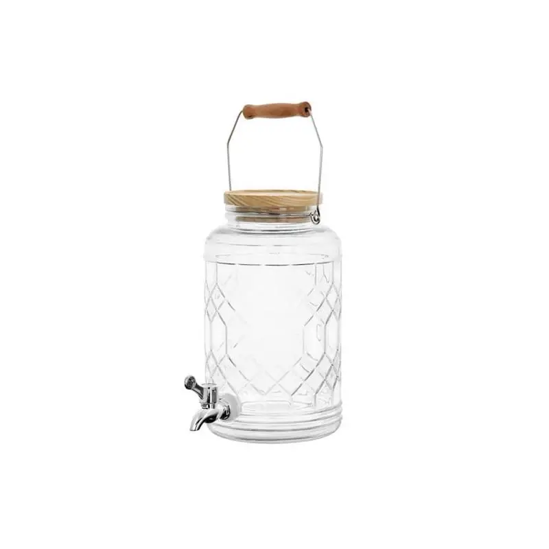 Home 0.95 Gallon Clear Glass Beverage Dispenser With Wooden Lid And Handle